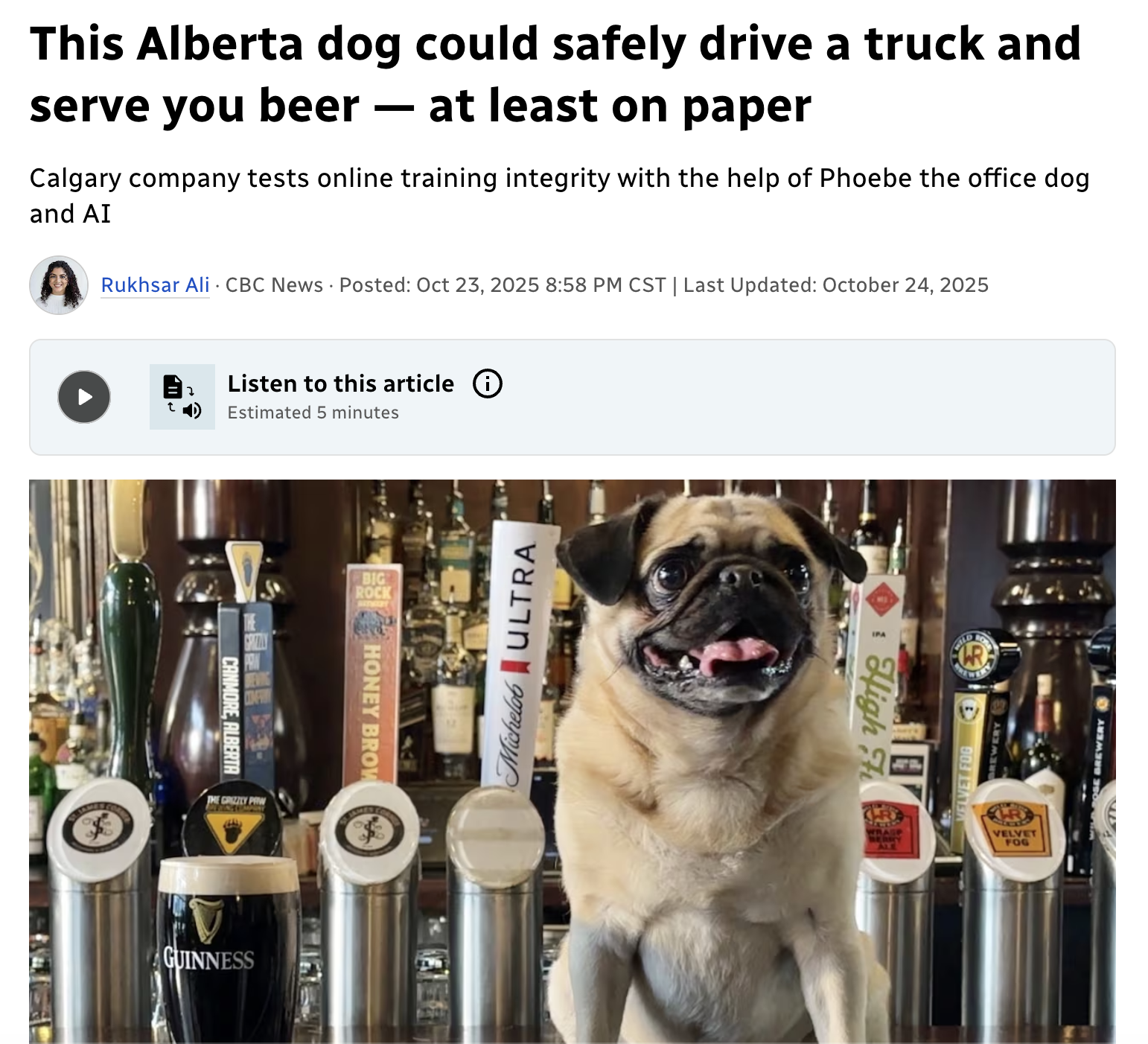CBC News: a dog was certified to drive a truck and serve beer, on paper